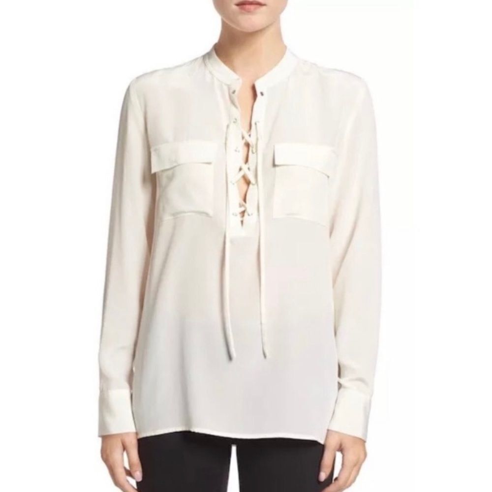 Madewell Monroe ivory cream 100% silk lace up blouse size small